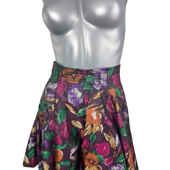 Vintage Skirt Women's 8 Silk 90s A-line Multicolor Floral Purple Romantic Y2K - Picture 5 of 9